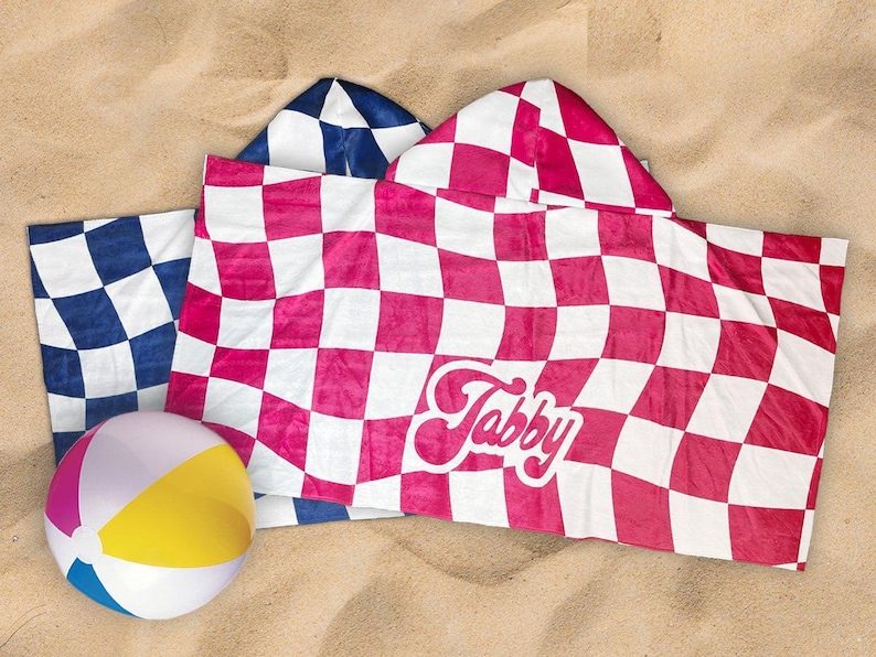 Personalized Kids Hooded Towel: Retro Vans Checkerboard, Custom Name image 2