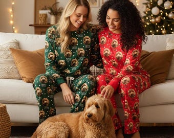Custom Christmas Design Pet Portrait Pajamas: Personalized Dog/Cat Photo Lounge Pet Lover