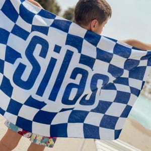 Personalized Retro Checker Beach Towel: Custom Name Gift
