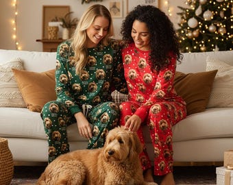 Custom Christmas Design Pet Portrait Pajamas: Personalized Dog/Cat Photo Lounge Pet Lover