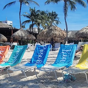 Personalized Script Beach Towel: Custom Name, Vacation Gift