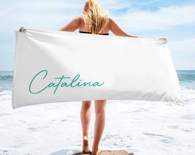 Scripty Signature Style Personalized Beach Towel Personalized Name Pool Towel Beach Towel With Name Outside Birthday Vacation Gift