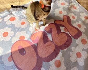 Personalized Retro Flower Baby Blanket: Custom Name Minky Sherpa Throw