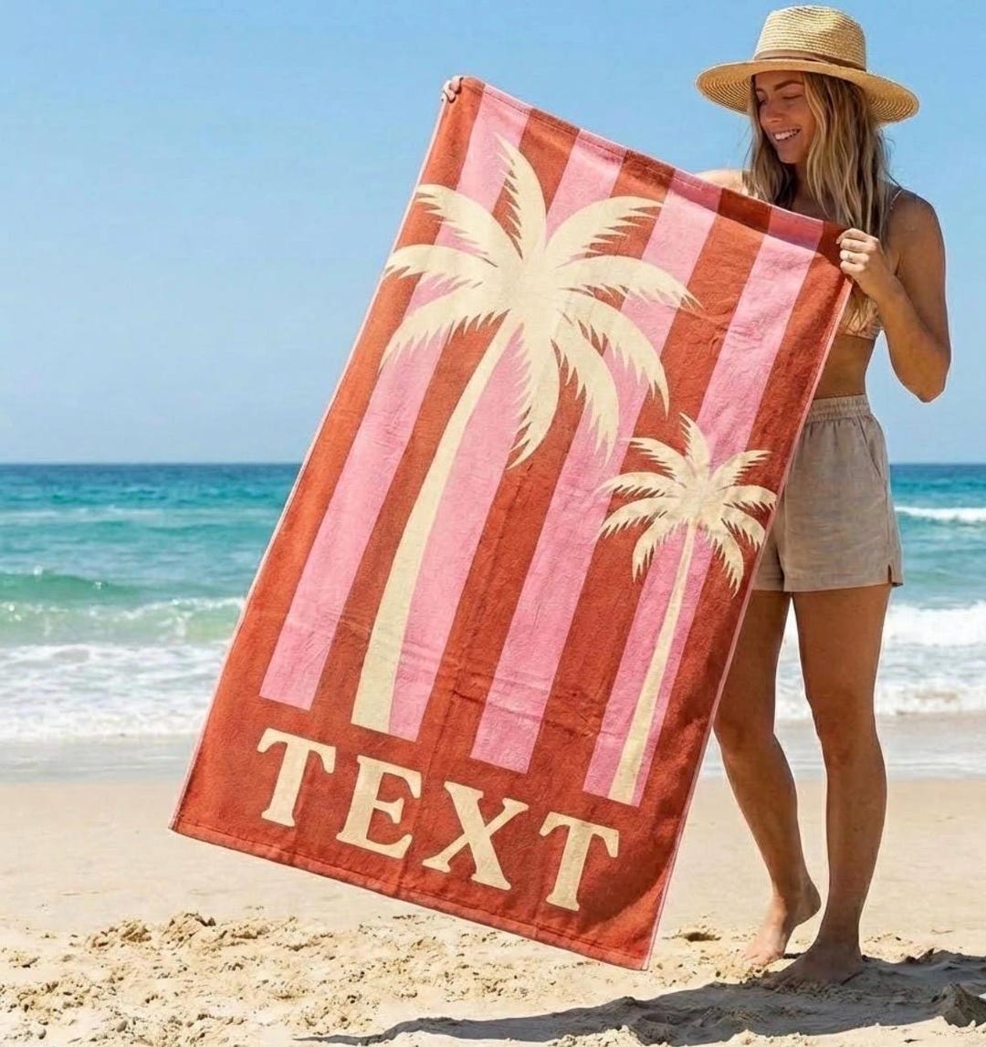 Personalized Retro Beach Towel: Custom Name, Vibrant Colors - Etsy