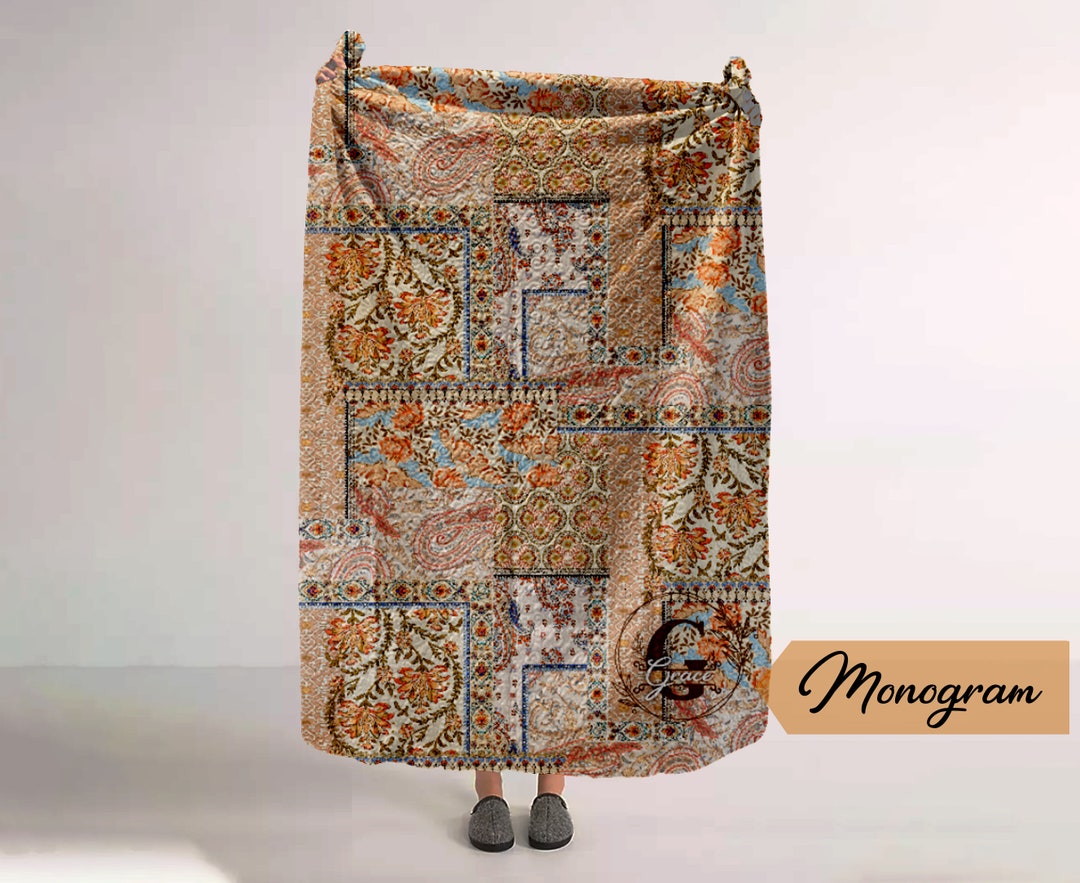 Quilted Monogram Plush Blanket Full Size 60 X 80 Watercolor Animal