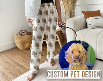 Custom Pet Portrait Pajama pants Using Pet Photo + Name Custom Dog Personalized Pajama Pants Photo Pants Dog Dad Dog Mom Gift