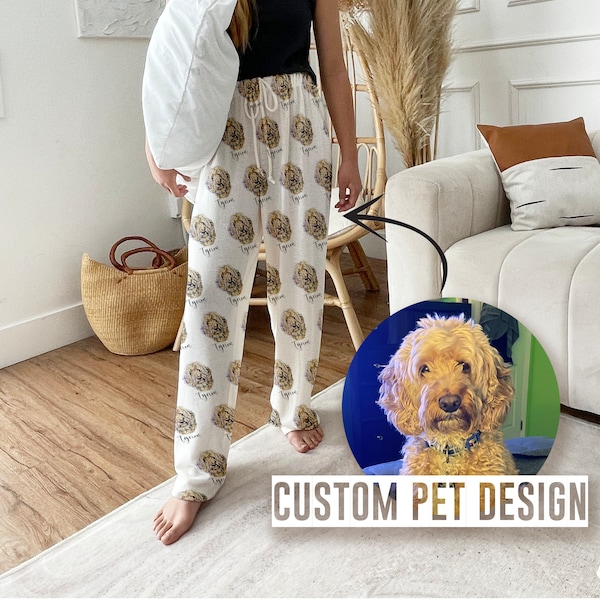 Custom Pet Portrait Pajama pants Using Pet Photo + Name Custom Dog Personalized Pajama Pants Photo Pants Dog Dad Dog Mom Gift