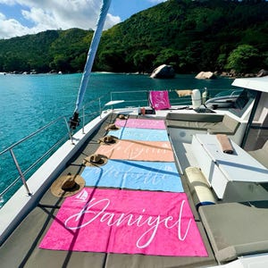 Personalized Beach Towel: Bold Font Custom Name, Vacation Gift