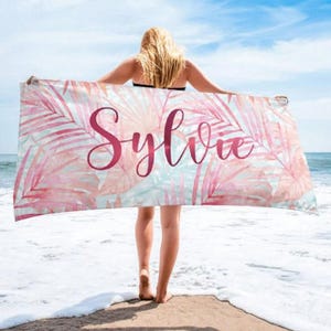 Personalized Floral Beach Towel: Custom Name Bath & Pool Towel