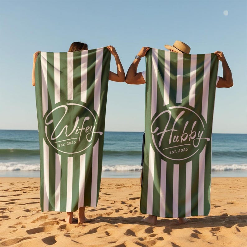 Personalized Wifey & Hubby est.2026 Beach Towel: Honeymoon Gift 1pcs image 8