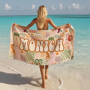 Personalized Tropical Floral Beach Towel, Custom Name Pool Towel, Summer Vacation Gift TROPICAL_6