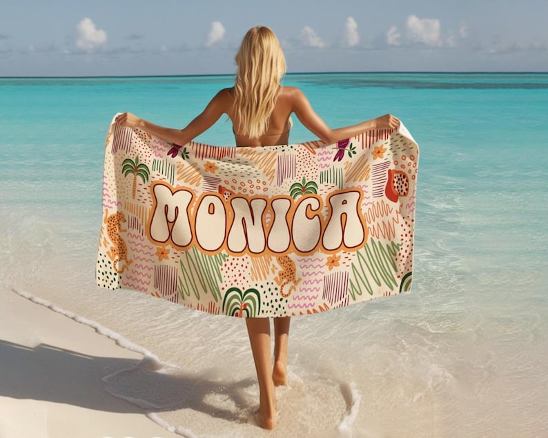 Personalized Tropical Floral Beach Towel, Custom Name Pool Towel, Summer Vacation Gift TROPICAL_6