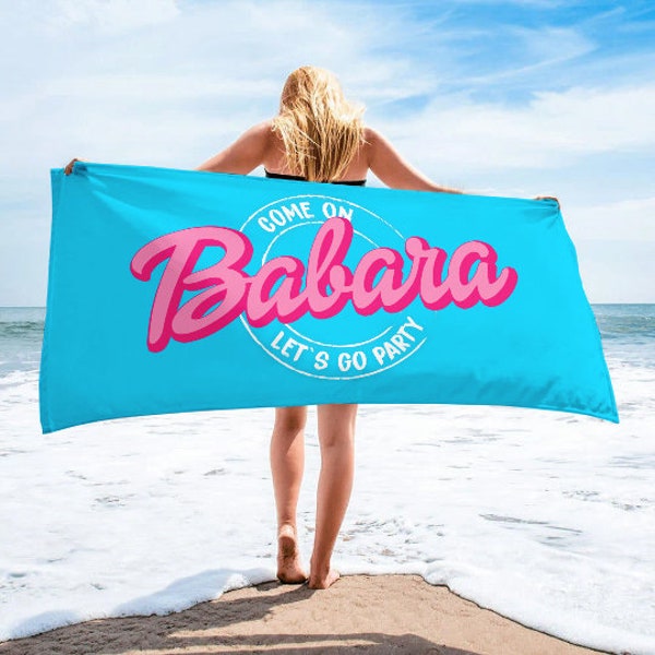 Custom Barbi Beach Towel with Name, Adult/Kids Personalized Name Bath Towel Pool Towel, Anniversary / Birthday Beach Towel, Vacation Gift