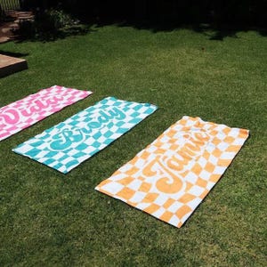 Personalized Retro Checker Beach Towel: Custom Name Gift