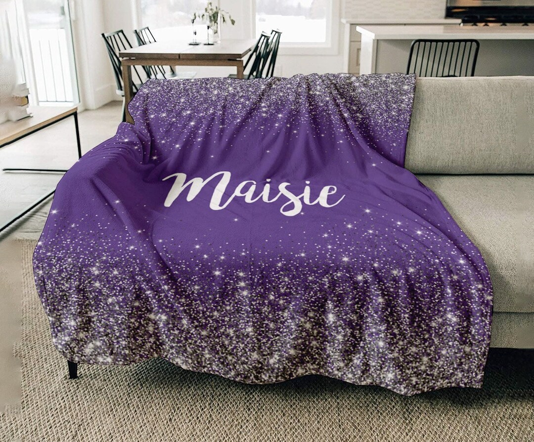 Sparkling Silver Glitter Personalized Blankets With Name for Boys Girls Adult, Sparkling Print