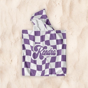 Personalized Kids Hooded Towel: Retro Vans Checkerboard, Custom Name image 3
