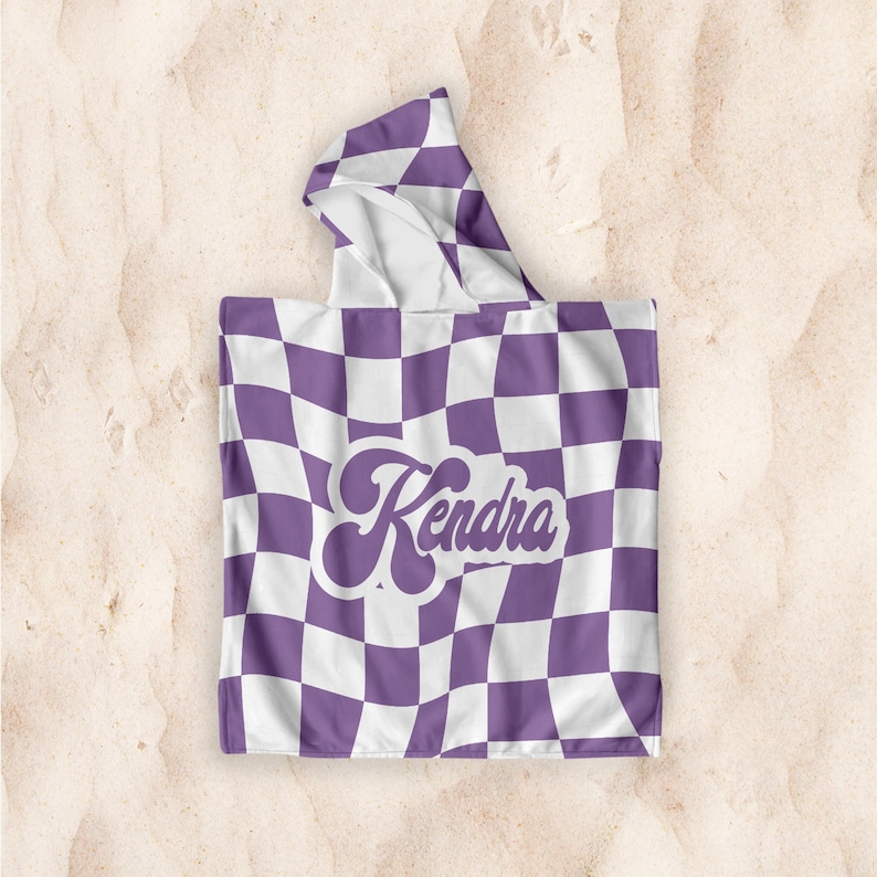 Personalized Kids Hooded Towel: Retro Vans Checkerboard, Custom Name image 3