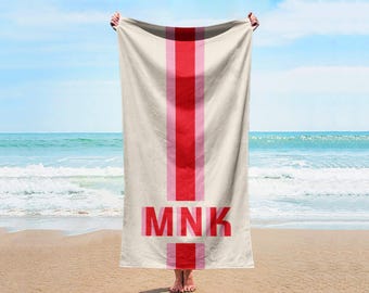 Personalized Striped Beach Towel, Custom Name Vacation Pool Towel