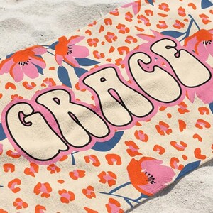 Personalized Tropical Floral Beach Towel, Custom Name Pool Towel, Summer Vacation Gift image 3
