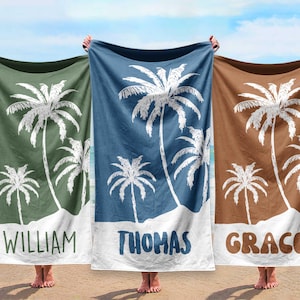 Personalized Palm Tree Beach Towel: Custom Name Vacation Gift