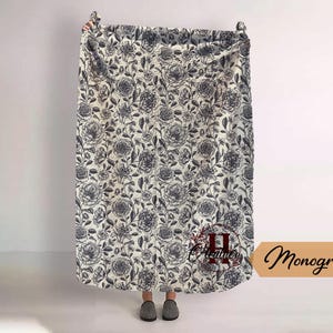 Personalized Monogram Watercolor Floral Quilted Blanket, Custom Name Throw, Soft Fleece Gift
