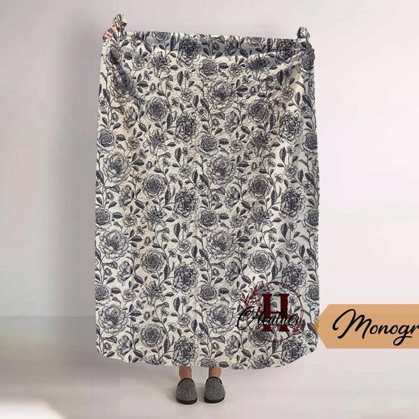 Personalized Monogram Watercolor Floral Quilted Blanket, Custom Name Throw, Soft Fleece Gift