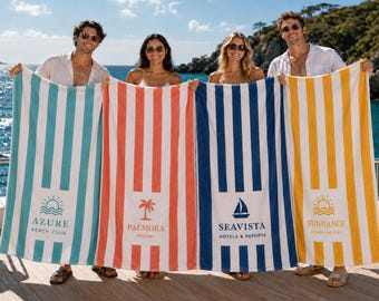 Personalized logo Stripe Beach Towel: Custom Name, Vacation Gift
