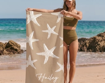 Toalla de playa personalizada con forma de estrella de mar: nombre personalizado, regalo de vacaciones