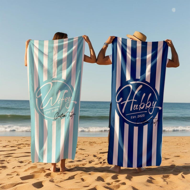 Personalized Wifey & Hubby est.2026 Beach Towel: Honeymoon Gift 1pcs image 6