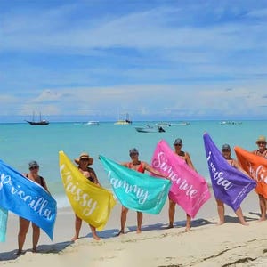 Personalized Script Beach Towel: Custom Name, Birthday Vacation Gift