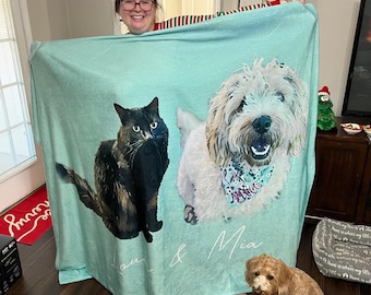 Custom Pet Photo Blanket: Personalized Dog/Cat Name Blanket