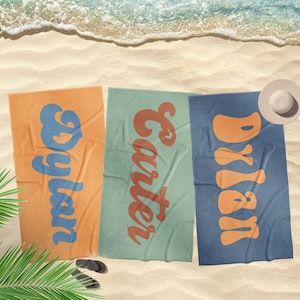 Retro Personalized Beach Towel: Custom Name Pool Towel