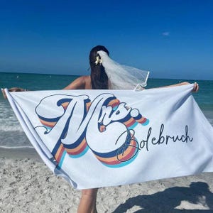 NEW Style - Bride, Mr or Mrs Beach Personalized Beach Towels, Honeymoon Gift, His and Hers Newlywed Gift, Personalized Wedding Gift
