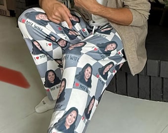 Custom Face Pajama Pants, Personalized Photo valentine Gift