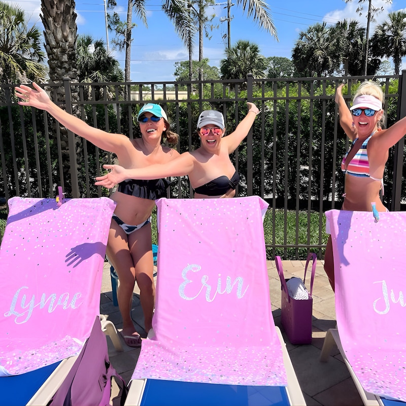 Sparkling Silver Name Personalized Beach Towel Personalized Name Bath Towel Custom Pool Towel Beach Towel With Name Birthday Vacation Gift