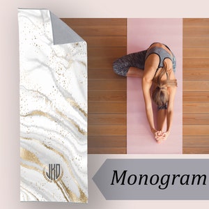 Personalized Marble Design Large Yoga Mat Towel, Gift for Her, Gift for Him.