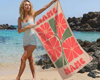 Personalized Daisy Beach Towel: 70s Boho Custom Name Gift