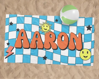 Personalisiertes Kinder Strandtuch: Retro Custom Name Pool Handtuch