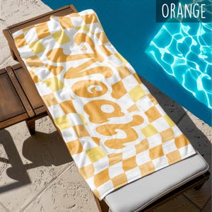 Retro Checkerboard Beach Towel: Personalized Vacation Gift
