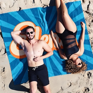 Personalized Retro Beach Towel, Custom Name Pool Towel, 30x60" Cotton Blend