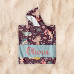 Mermaid Personalized Kids Beach & Pool Towel Custom Pool Towel Beach Towel With Name Outside Birthday Vacation Gift