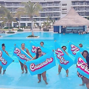 RETRO Style Personalized Beach Towel Personalized Name Bath Towel Custom Pool Towel Beach Towel With Name Outside Birthday Vacation Gift