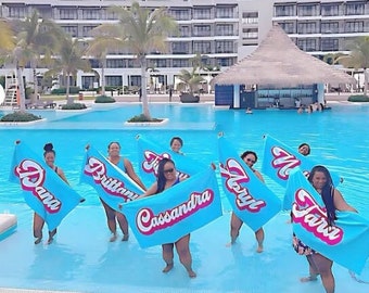 RETRO Style Personalized Beach Towel Personalized Name Bath Towel Custom Pool Towel Beach Towel With Name Outside Birthday Vacation Gift