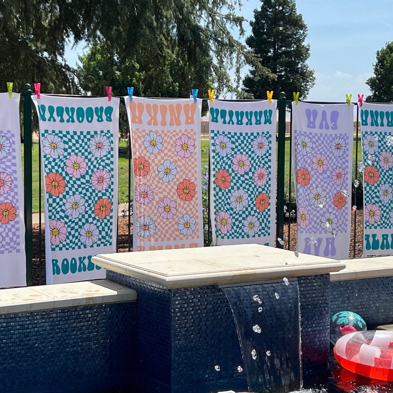 RETRO Multi Style Personalized Beach Towel Name Bath Towel Custom Pool Towel Beach Towel With Name Outside Birthday Vacation Gift