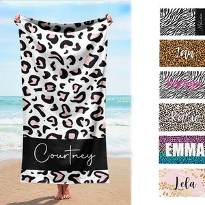 New Animal Print Style Personalized Beach Towel Personalized Name Bath Towel Custom Pool Towel Beach Towel With Name Outside Birthday Gift