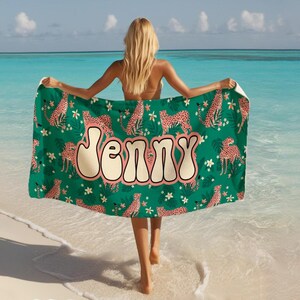 Personalized Tropical Floral Beach Towel, Custom Name Pool Towel, Summer Vacation Gift TROPICAL_2