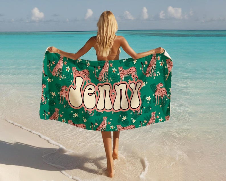 Personalized Tropical Floral Beach Towel, Custom Name Pool Towel, Summer Vacation Gift TROPICAL_2