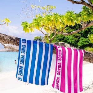 Classic Stripe Personalized Beach Towel Personalized Name Bath Towel Custom Pool Towel Beach Towel With Name Outside Birthday Vacation Gift