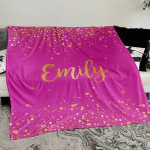 Sparkling Gold Glitter Personalized blanket with Name, Custom blanket gift, Birthday Anniversary Gift