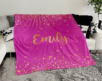 Personalized Gold Glitter Style Blanket, Custom Minky Fleece Blanket